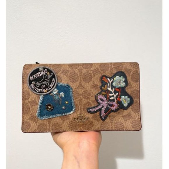 Coach Signature Crossbody Bag with Patches Brass/Rust Multi - Picture 4 of 15